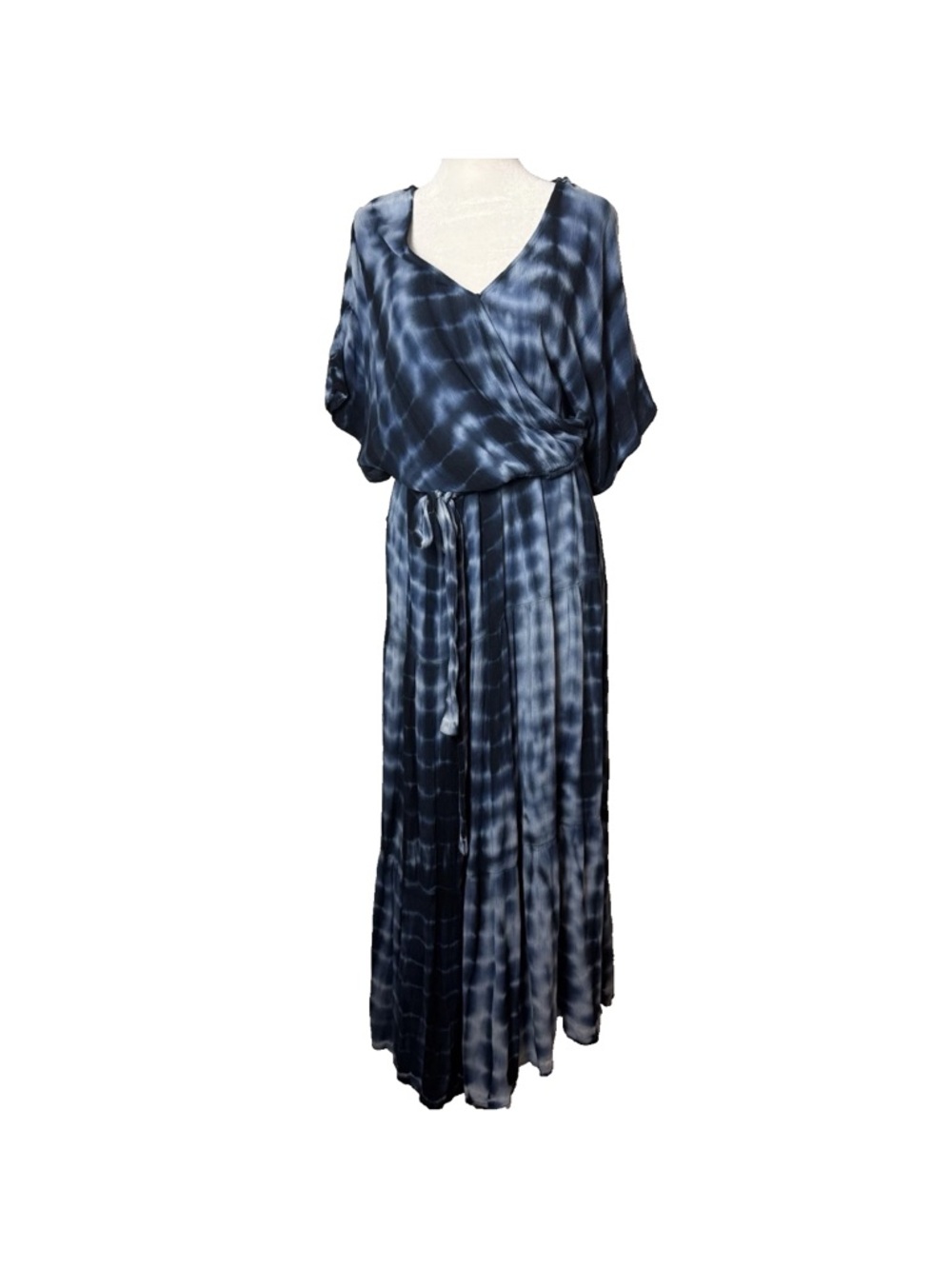 NEW Knox Rose Maxi Dress Size Large Tie Waist V-Neck Faux Wrap Front Blue Long